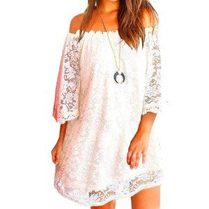 Women's Off Shoulder Lace Shift Loose Mini Dress